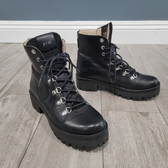 STEVE MADDEN Boom Chunky Leather Fur Tongue Lace Up Hiker Ankle Boots 6M - Picture 2 of 11